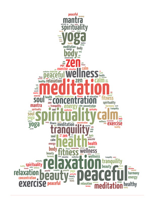 Words illustration of a person doing meditation